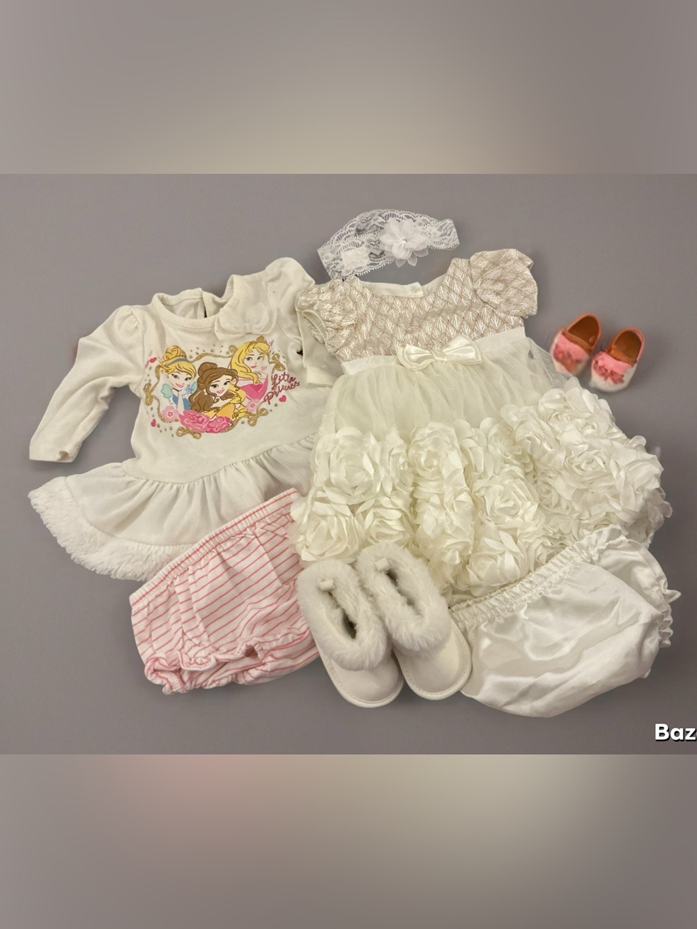 Infant Girls White Roses Dress & Bloomers Set 1132